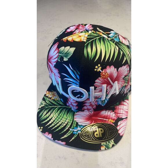 ANXD Aloha Embroidered Tropical Pink Green Hawaiian Hat Cap Flat Brim Snapback - Picture 3 of 7